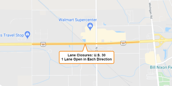U.S. 30 to be reduced to two lanes near Plymouth